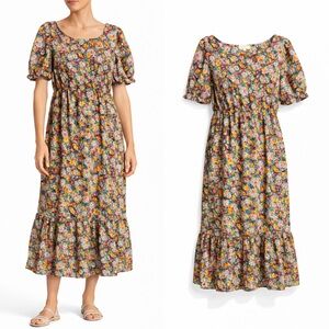 Shop Stevie Womens Floral Puff Sleeve Tiered Ruffle Midi Dress Multicolor Size M